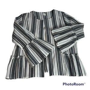 A.MOON Cotton Bell Sleeve Ruffle Open Jacket Grey White Stripe Resort wear XL